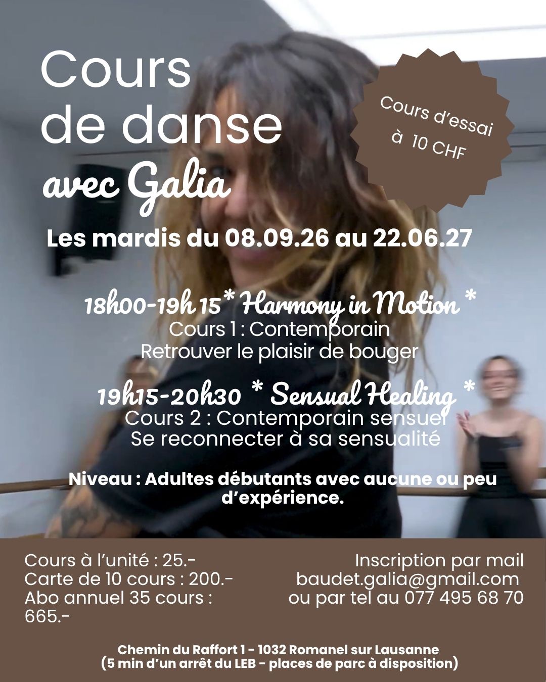 Flyer des cours de danse Lausanne